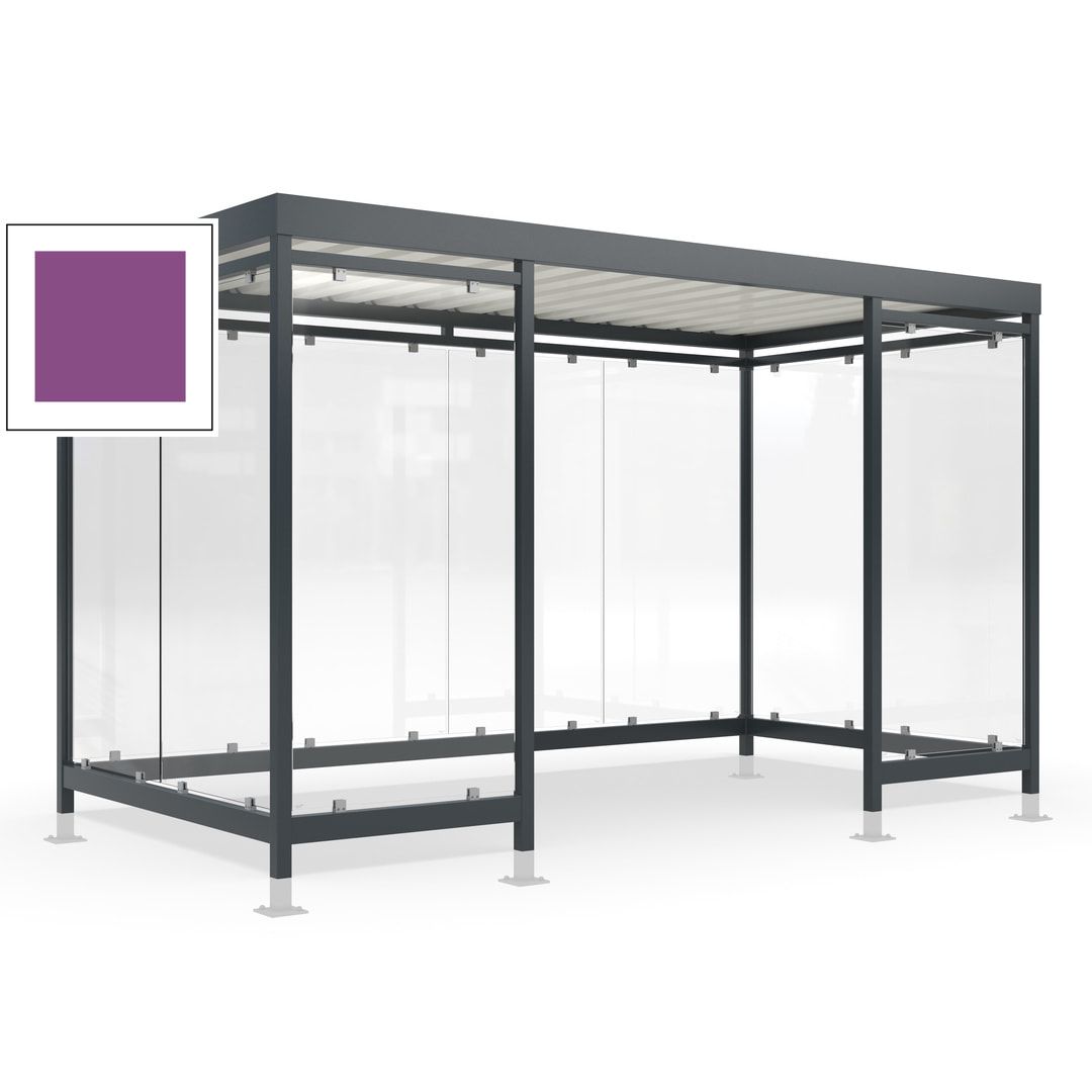 Raucherunterstand für 12-13 Personen, Bushaltestelle, mit Überpflasterung, 2.440 x 4.195 x 2.165 mm (HxBxT), 10 Wände, Achatgrau