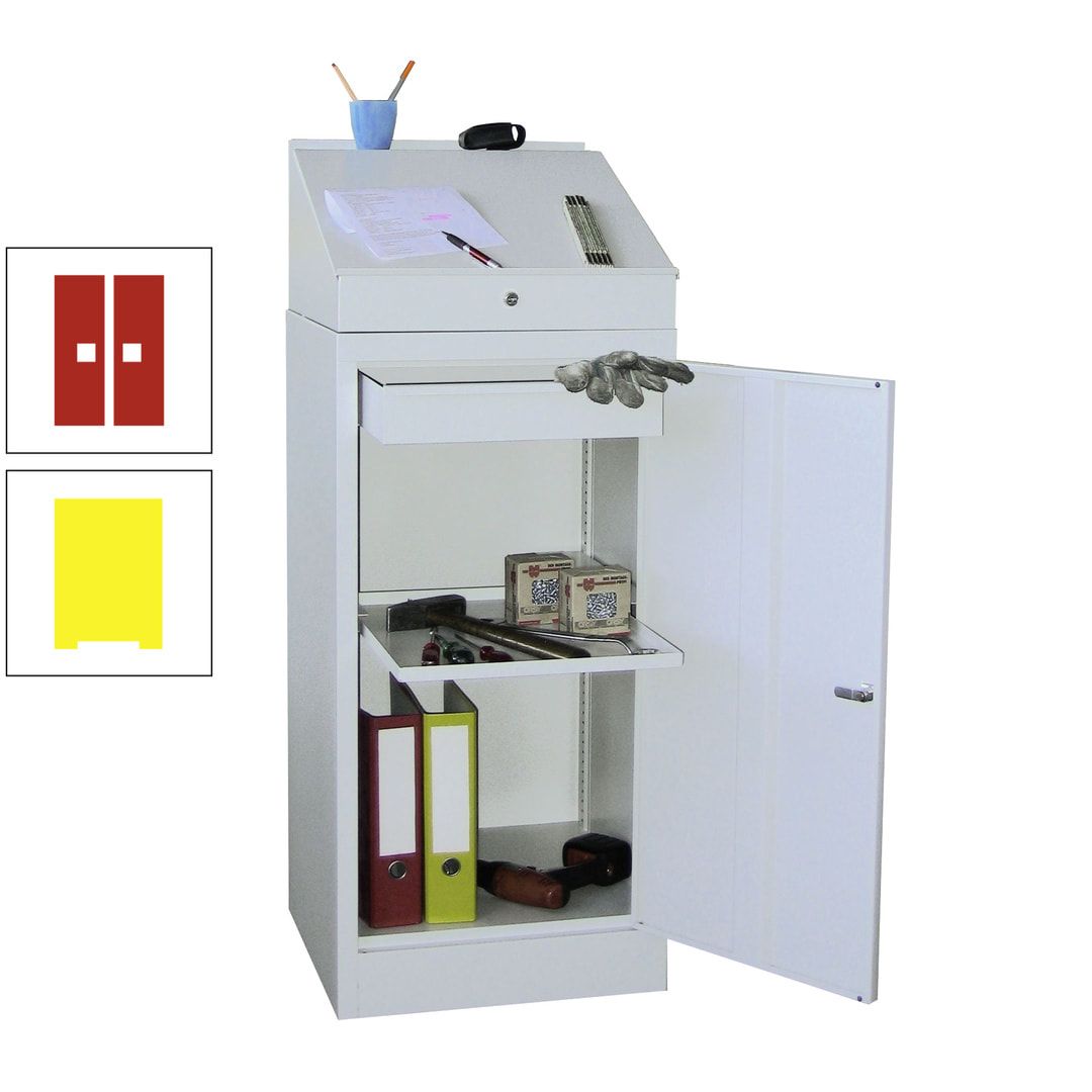 Stehpult mit Schrank - Vollblechtür - Zylinderschloss - 1 Einlegeboden, 1 Schublade - 1.270x500x500 mm (HxBxT) - anthrazitgrau