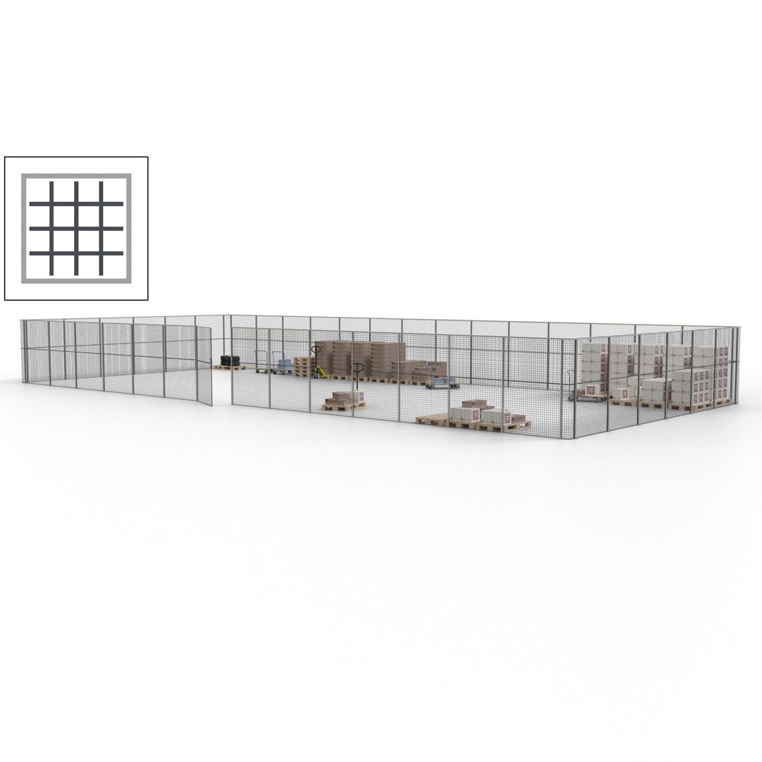 Maschinen Schutzgitter - Hallentrennwand - Sicherheitszaun - Tür - 60 m - 2.200 x 21.400 x 9.400 mm (HxBxT) - enzianblau