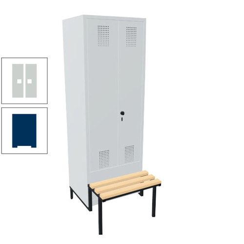 Doppel-Spind, Garderobenschrank, Buche Sitzbank integriert, 2 Abteile a 400 mm, Korpus anthrazitgrau, Tür anthrazitgrau, 1.850 x 800 x 815 mm (HxBxT)