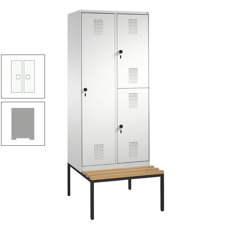 Garderobenschrank, Spind ein- und doppelstöckig Sitzbank, 2 Abteile, 3 Fächer, 2.090 x 800 x 500 mm (HxBxT), Front anthrazitgrau, Korpus anthrazitgrau