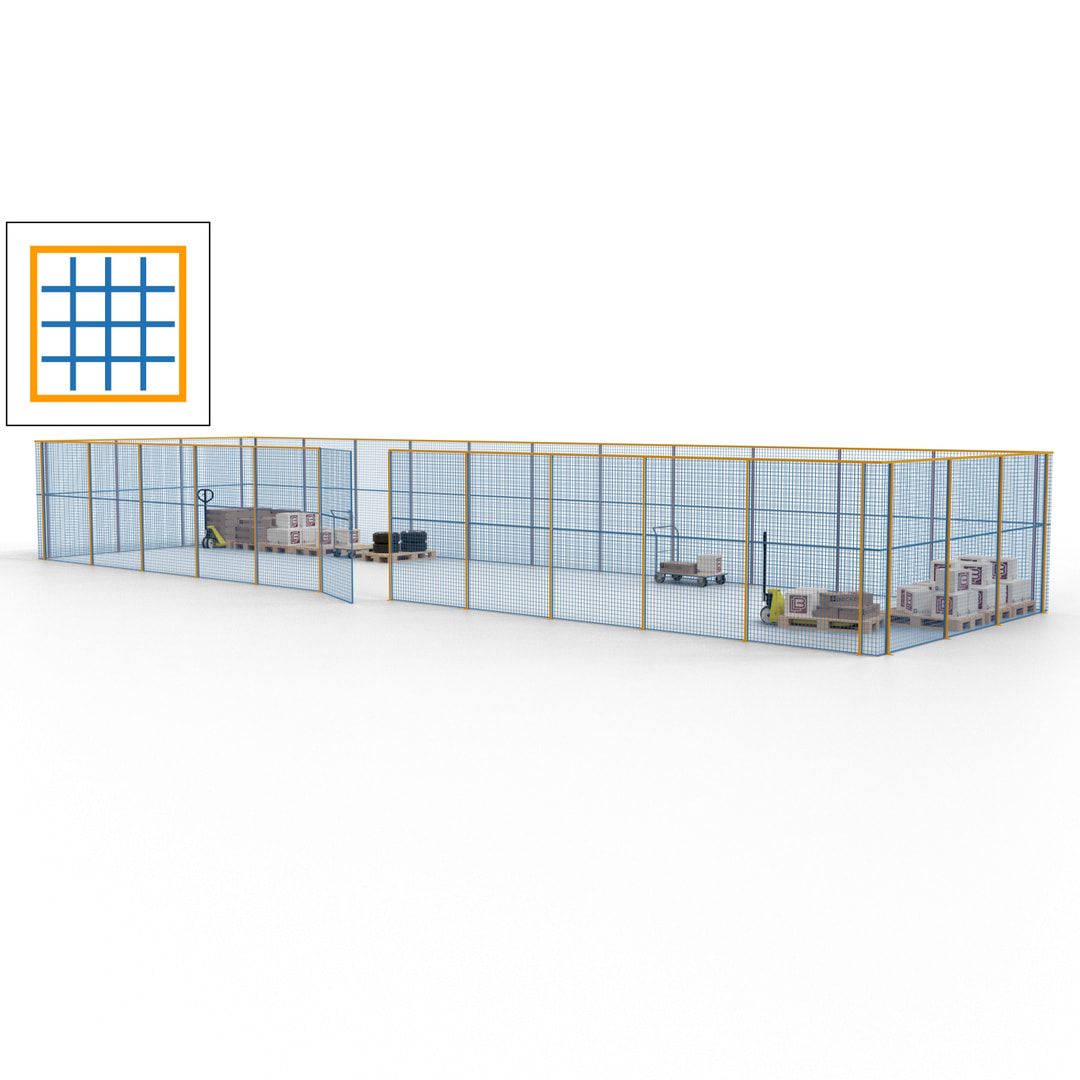 Maschinen Schutzgitter - Hallentrennwand - Sicherheitszaun - Tür - 42 m - 2.200 x 16.900 x 4.900 mm (HxBxT) - enzianblau