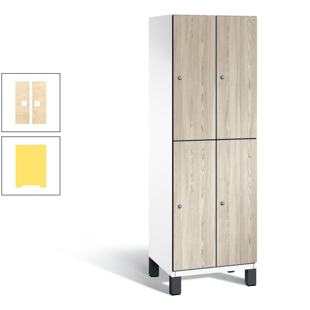 Fächerschrank, Garderobenschrank, mit Füßen, 2 Abteile, 1.980 x 600 x 525 mm (HxBxT), Korpus anthrazitgrau, Tür Donau-Ahorn