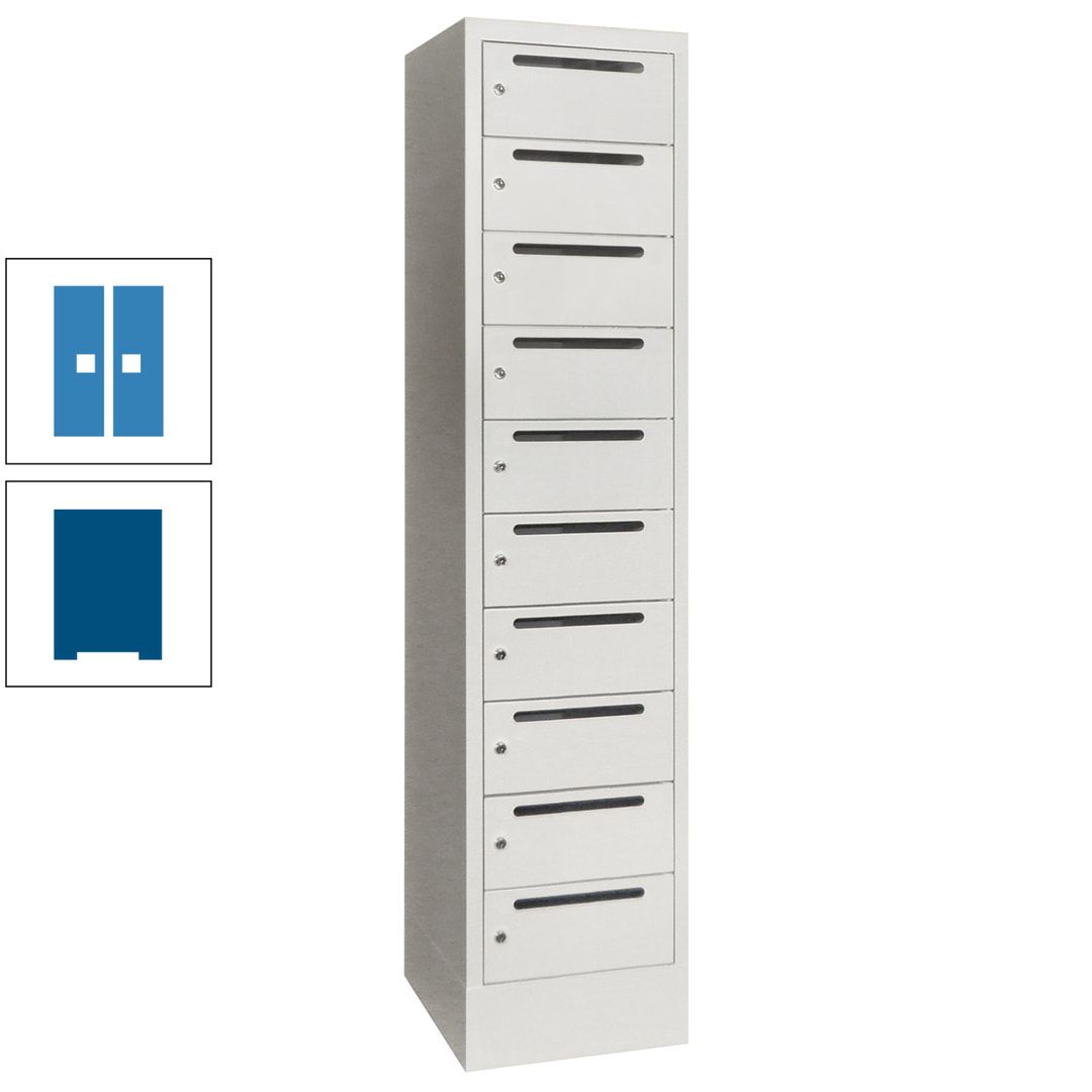 Postverteilerschrank, Schließfachschrank, 1 Abteil a 400 mm, 10 Fächer, 1.850 x 400 x 500 mm (HxBxT), Korpus anthrazitgrau, Front anthrazitgrau