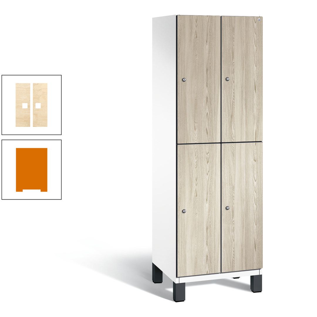 Fächerschrank, Garderobenschrank, mit Füßen, 2 Abteile, 1.980 x 600 x 525 mm (HxBxT), Korpus anthrazitgrau, Tür Donau-Ahorn