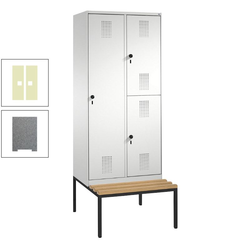 Garderobenschrank, Spind ein- und doppelstöckig Sitzbank, 2 Abteile, 3 Fächer, 2.090 x 800 x 500 mm (HxBxT), Front anthrazitgrau, Korpus anthrazitgrau
