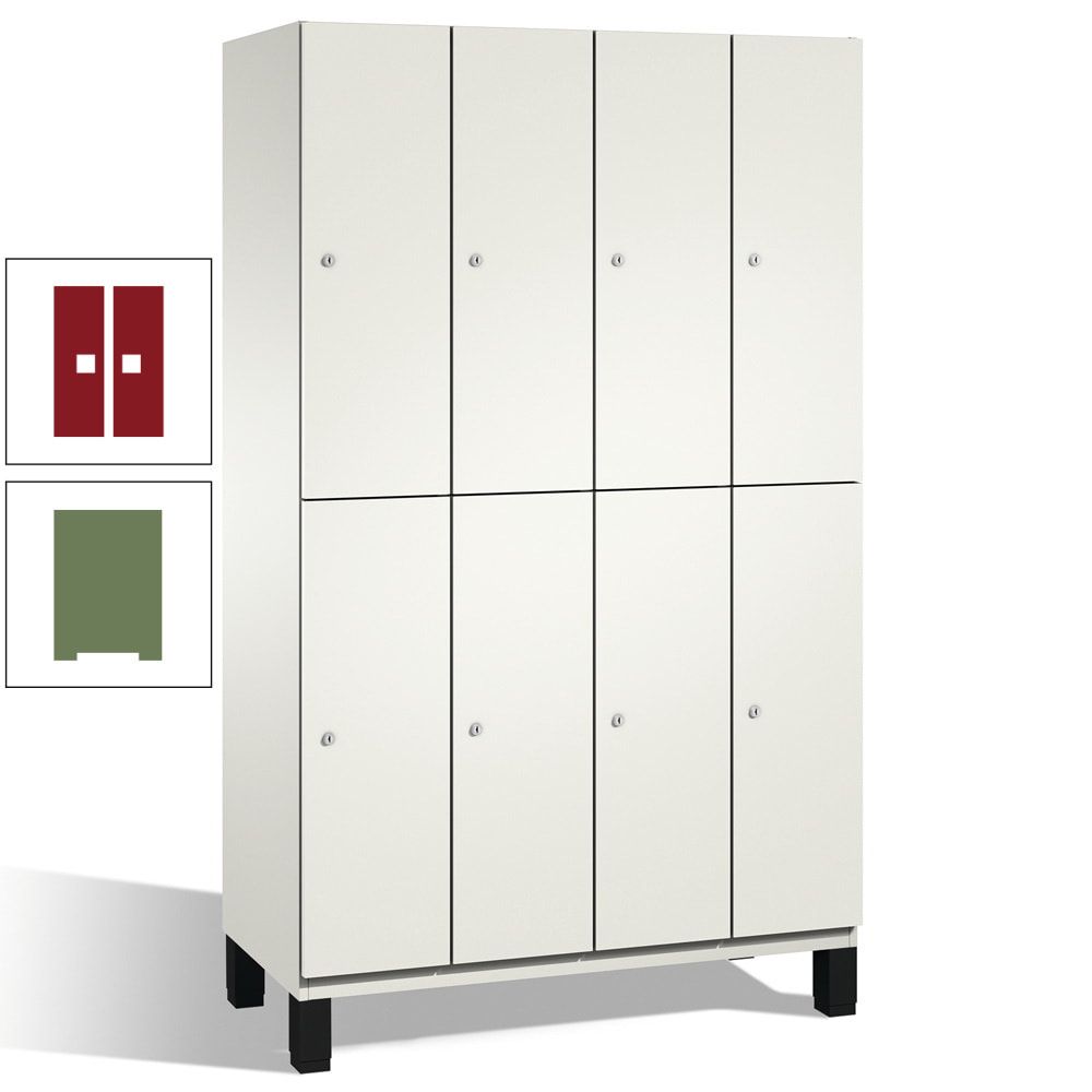Fächerschrank, Stahlschrank, doppelstöckig, 8 Fächer, mit Füßen, Korpus enzianblau, Tür Fernblau, 1.980 x 1.200 x 525 mm (HxBxT)