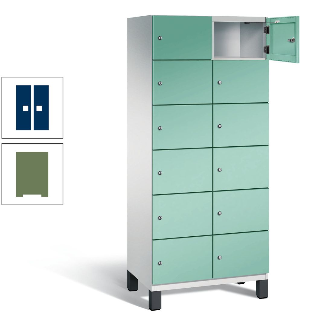 Fächerschrank, Stahlschrank, 12 Fächer, Türöffnungsbegrenzer, Füße, 1.980 x 800 x 525 mm (HxBxT), Korpus anthrazitgrau, Front anthrazitgrau