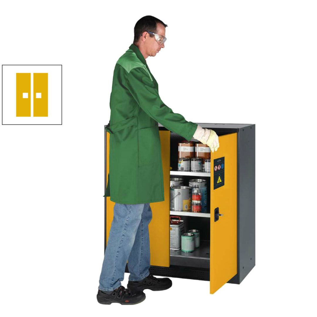Chemikalienschrank - Falttüren, enzianblau - 2 Fachböden - 1.105 x 1.055 x 520 mm (HxBxT) - Stahl, pulverbeschichtet