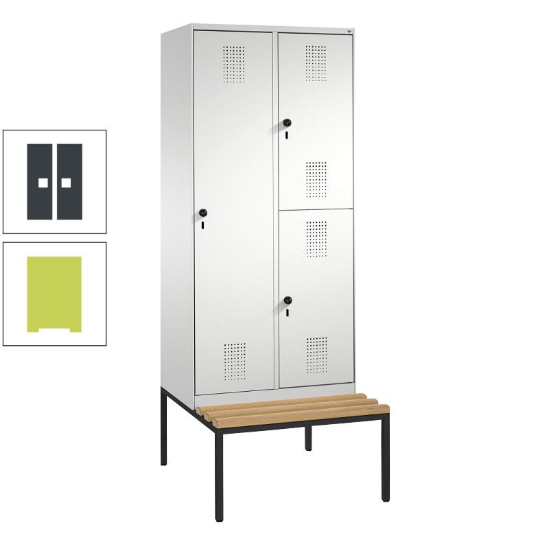 Garderobenschrank, Spind ein- und doppelstöckig Sitzbank, 2 Abteile, 3 Fächer, 2.090 x 800 x 500 mm (HxBxT), Front anthrazitgrau, Korpus anthrazitgrau