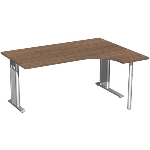 Eckschreibtisch, Ecke rechts, Füße einseitig verkürzt, C-Fuß Pro, höhenverstellbar, 680-820 x 1.600 x 1.200 mm (HxBxT), Dekor Ahorn