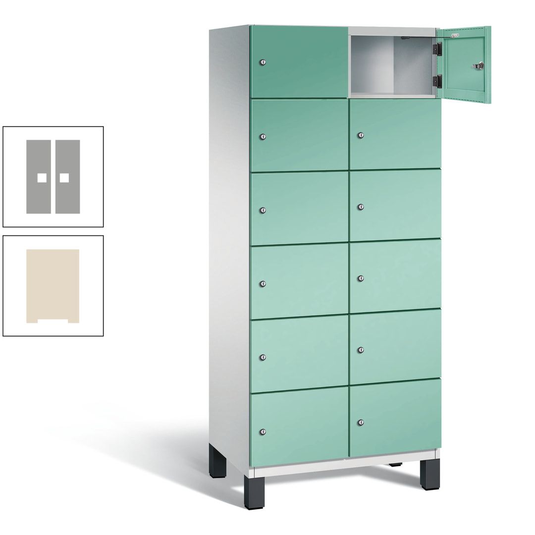 Fächerschrank, Stahlschrank, 12 Fächer, Türöffnungsbegrenzer, Füße, 1.980 x 800 x 525 mm (HxBxT), Korpus anthrazitgrau, Front anthrazitgrau
