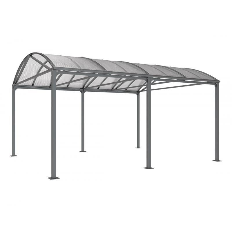 Fahrradunterstand, Fahrradüberdachung, Unterstand, Grundmodell, 10 Zweiräder, Regenrinne, 3.010 x 5.000 x 4.160 mm (HxBxT), Farbe enzianblau
