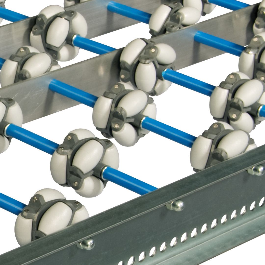 Allseiten Röllchenbahn - Breite 300 mm - Kunststoffröllchen - Länge 1.000 mm - Achsabstand 100 mm