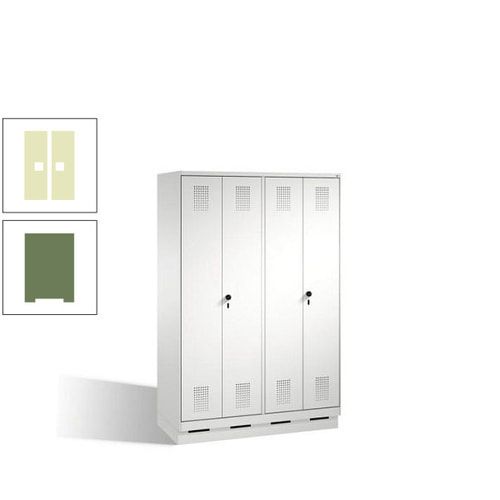 Doppel-Spind, Doppeltüren, Garderobenschrank mit Sockel, 4 Abteile a 300 mm, Korpus anthrazitgrau, Tür anthrazitgrau, 1.800 x 1.200 x 500 mm (HxBxT)