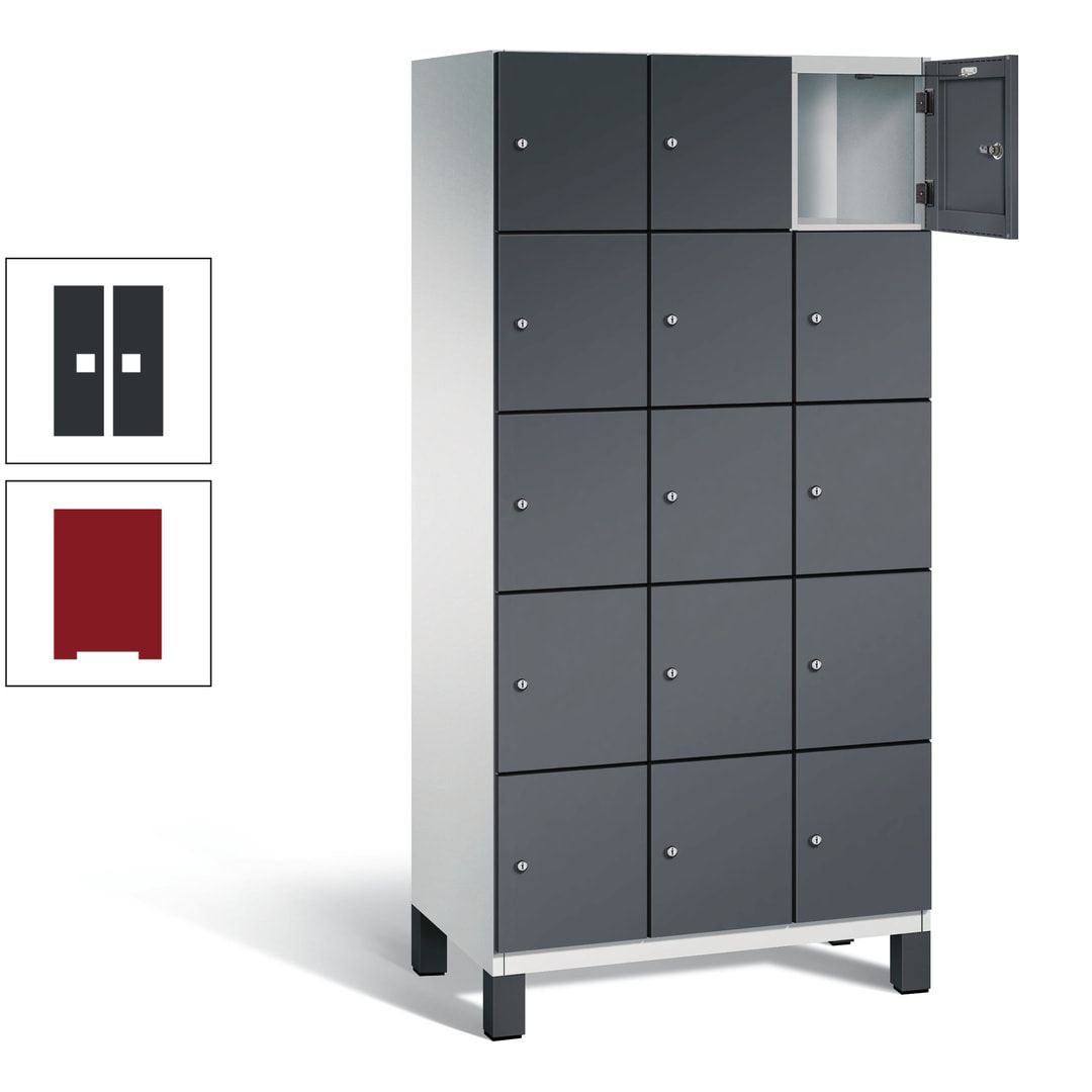 Fächerschrank, Stahlschrank, 15 Fächer, Türöffnungsbegrenzer, Füße, 1.980 x 900 x 525 mm (HxBxT), Korpus anthrazitgrau, Front anthrazitgrau