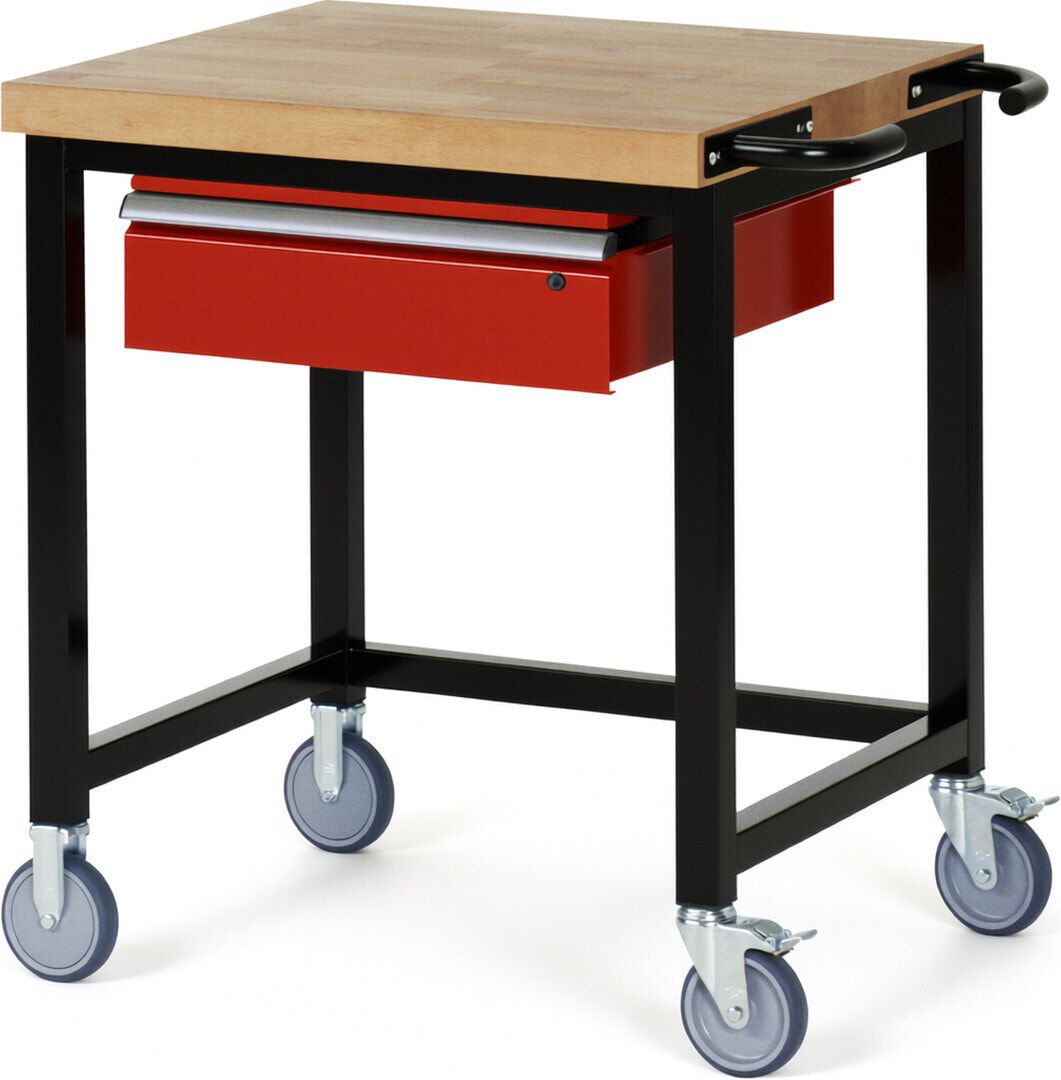 Mobile Werkbank mit 1 Schublade - 150:1 - höhenverstellbar 880-1.080 mm - 750 x 700 mm (BxT) - 450 kg - Buche - Anthrazitgrau