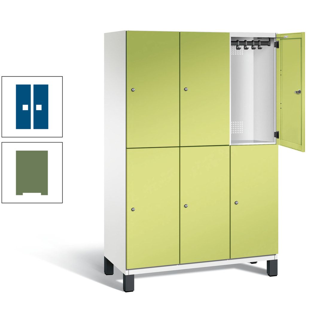 Fächerschrank, Stahlschrank, doppelstöckig, 6 Fächer, Füße, Korpus anthrazitgrau, Tür anthrazitgrau, 1.980 x 1.200 x 525 mm (HxBxT)