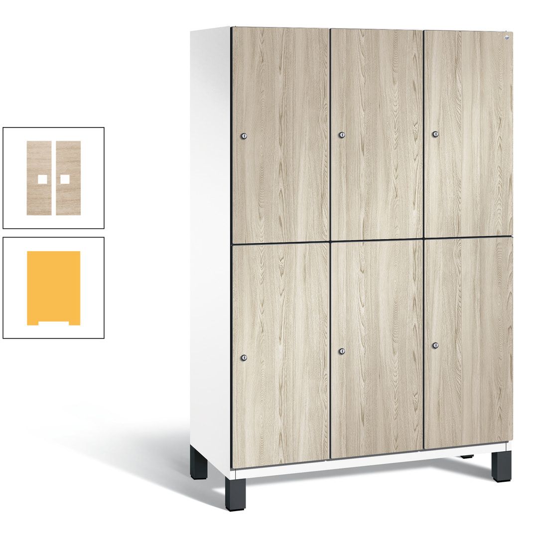 Fächerschrank, Garderobenschrank, mit Füßen, 3 Abteile, 1.980 x 1.200 x 525 mm (HxBxT), Korpus anthrazitgrau, Tür Donau-Ahorn
