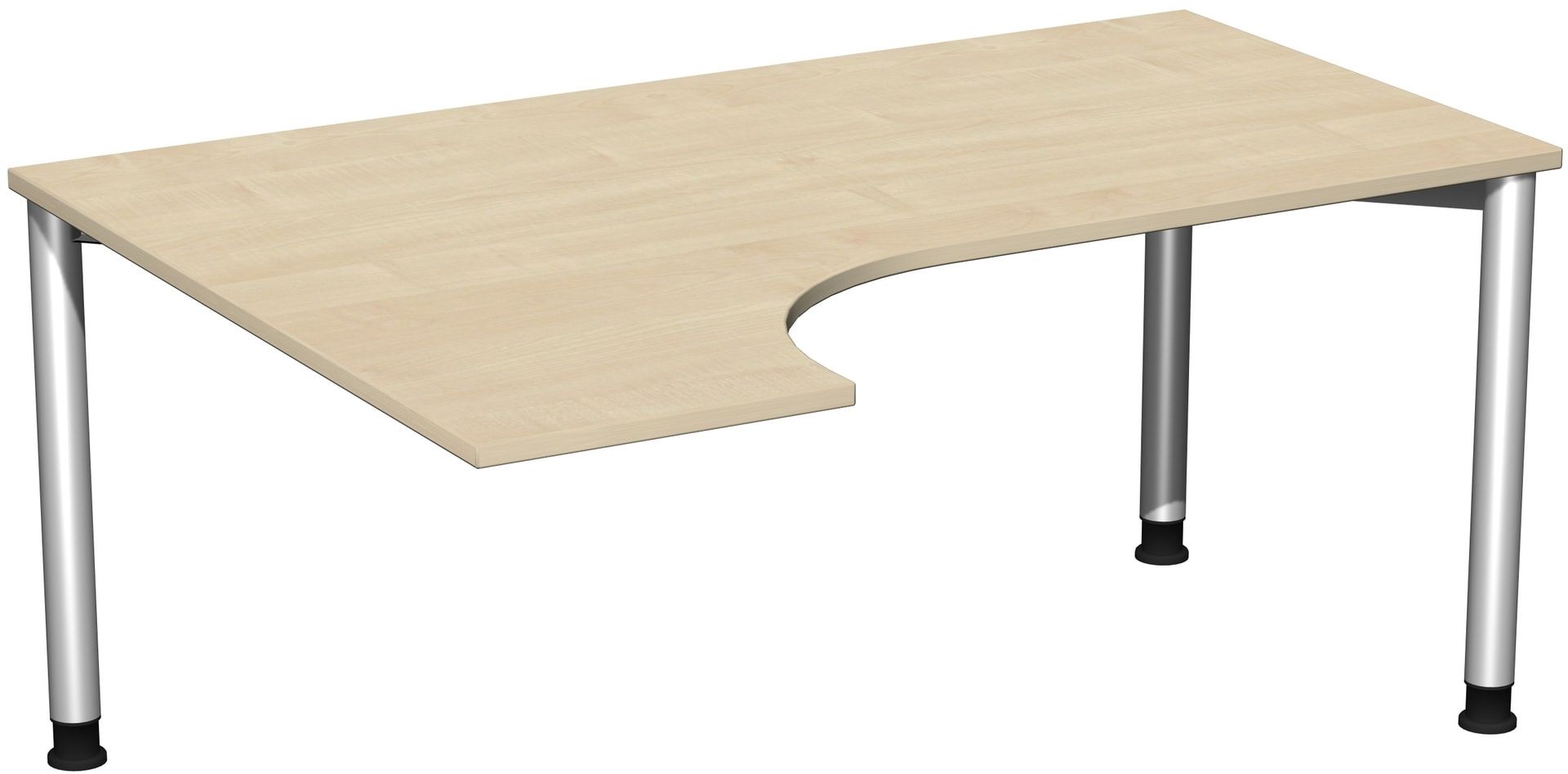 Eckschreibtisch mit einseitig verkürzten Füßen, 4-Fuß Flex, Ecke links, Höhe 680-800 mm, 1.600 x 1.200 mm (BxT), Gestell anthrazit, Ahorn