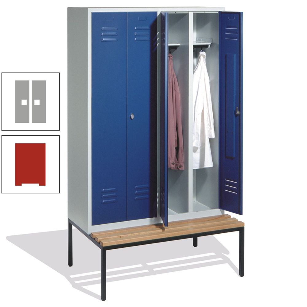 Doppel-Spindschrank, Buche Sitzbank untergebaut, 4 Abteile a 300 mm, Korpus lichtgrau, Tür anthrazitgrau, 2.090 x 1.190 x 815 mm (HxBxT)