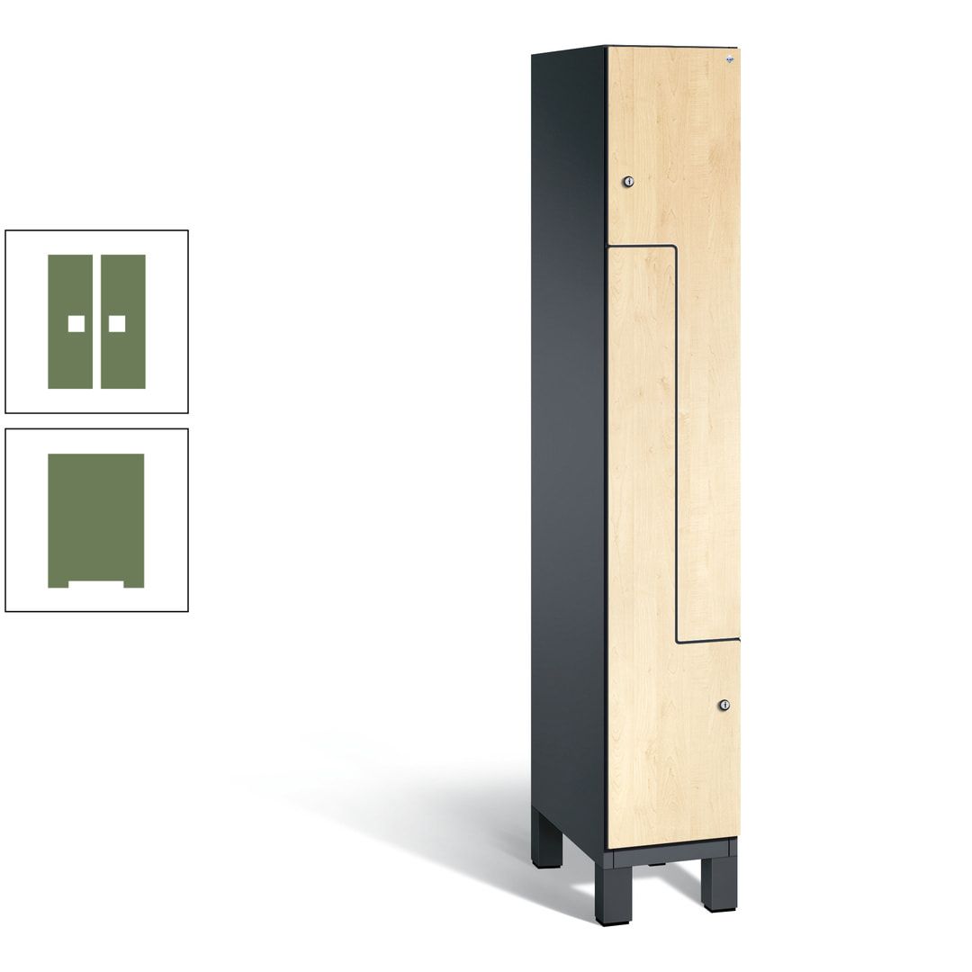 Z-Garderobenspind mit Füßen, 2 Personen, 1.980 x 300 x 525 mm (HxBxT), Korpus anthrazitgrau, Tür anthrazitgrau