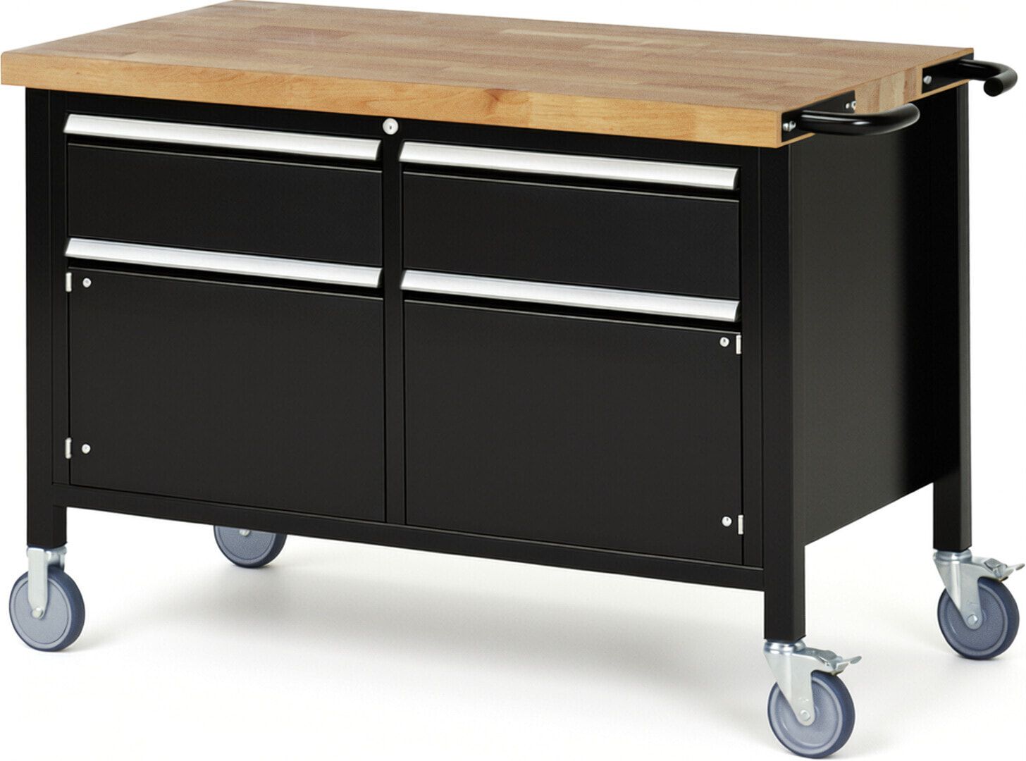 Mobile Werkbank, 2 Schränke - 2 Schubladen - Teilauszug - 180:2 - Höhe 880-1.080 mm - 1.250 x 700 mm - 450 kg - Buche - Anthrazitgrau