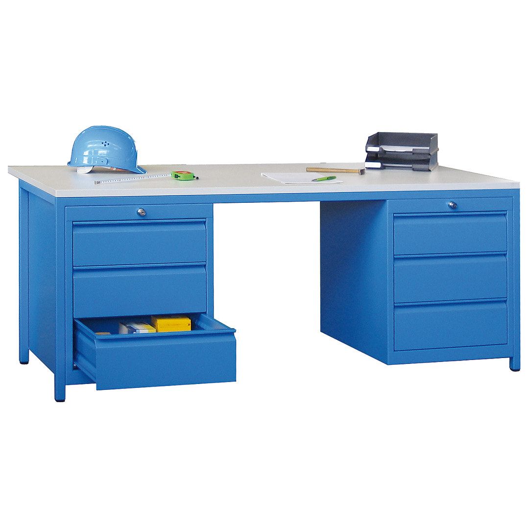 Meisterschreibtisch - 2 Schubladenblöcke - 6 Schubladen - 720 x 1.700 x 800 mm (HxBxT) - anthrazitgrau