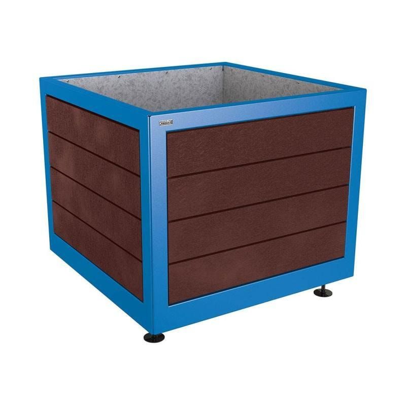 Pflanzbehälter, Stahl, recyclebarer Kunststoff, verstellbare Füße, Innen Blech fvz mit Verladungsgriffen, 800 x 1.000 x 1.000 mm (HxBxT), enzianblau