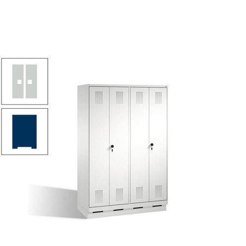 Doppel-Spind, Doppeltüren, Garderobenschrank mit Sockel, 4 Abteile a 300 mm, Korpus anthrazitgrau, Tür anthrazitgrau, 1.800 x 1.200 x 500 mm (HxBxT)