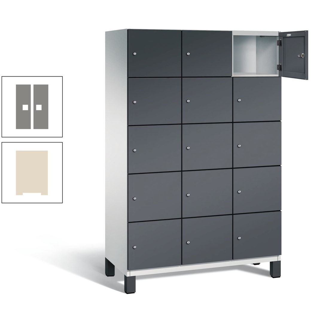 Fächerschrank, Stahlschrank, 15 Fächer, Türöffnungsbegrenzer, Füße, 1.980 x 1.200 x 525 mm (HxBxT), Korpus anthrazitgrau, Front anthrazitgrau