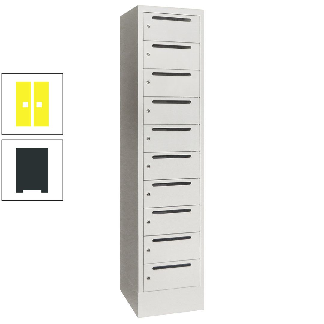 Postverteilerschrank, Schließfachschrank, 1 Abteil a 400 mm, 10 Fächer, 1.850 x 400 x 500 mm (HxBxT), Korpus anthrazitgrau, Front anthrazitgrau
