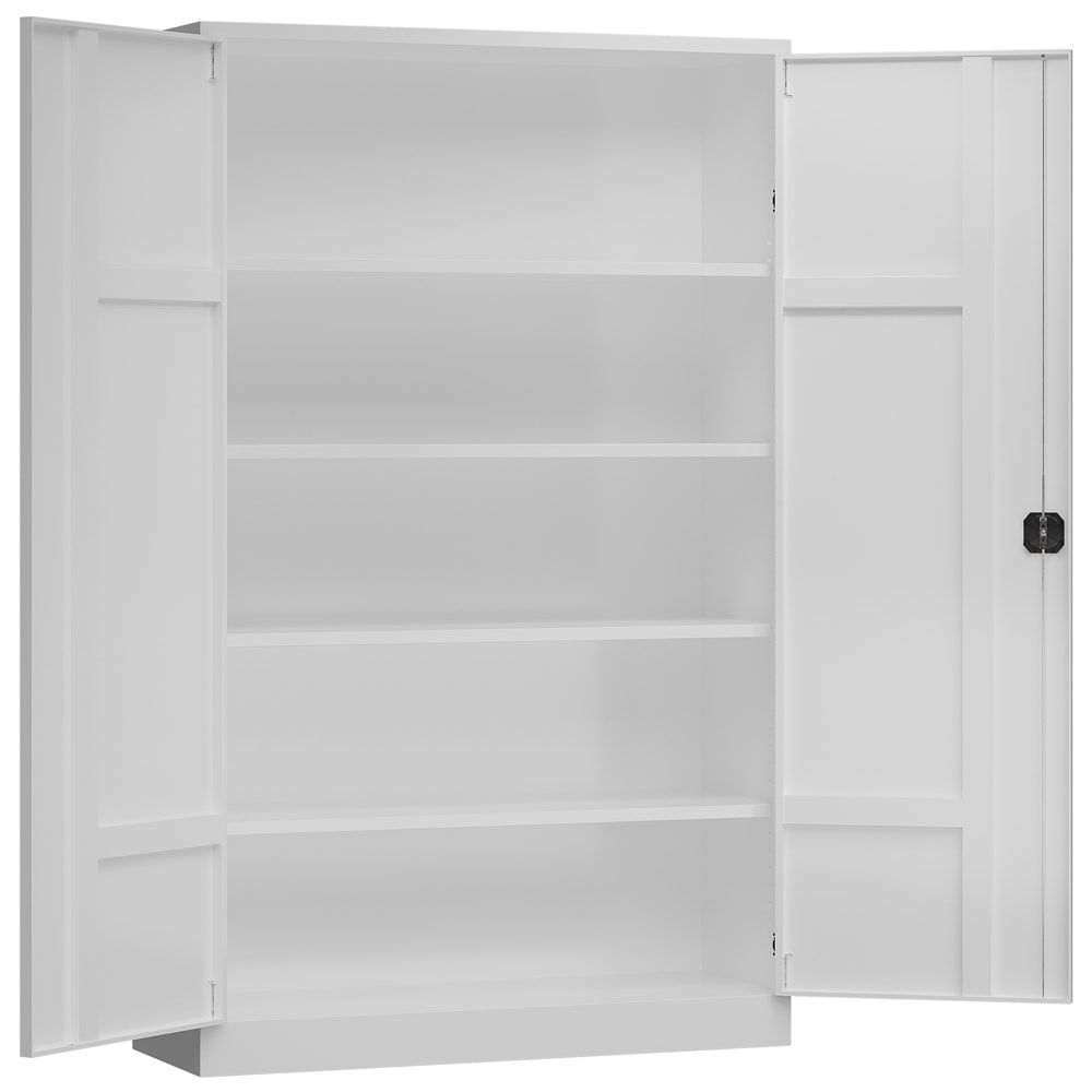 Aktenschrank, Büroschrank, abschließbar, Flügeltüren, 4 Fachböden, 1.945 x 1.200 x 420 mm (HxBxT), Stahl, Korpus und Türen lichtgrau