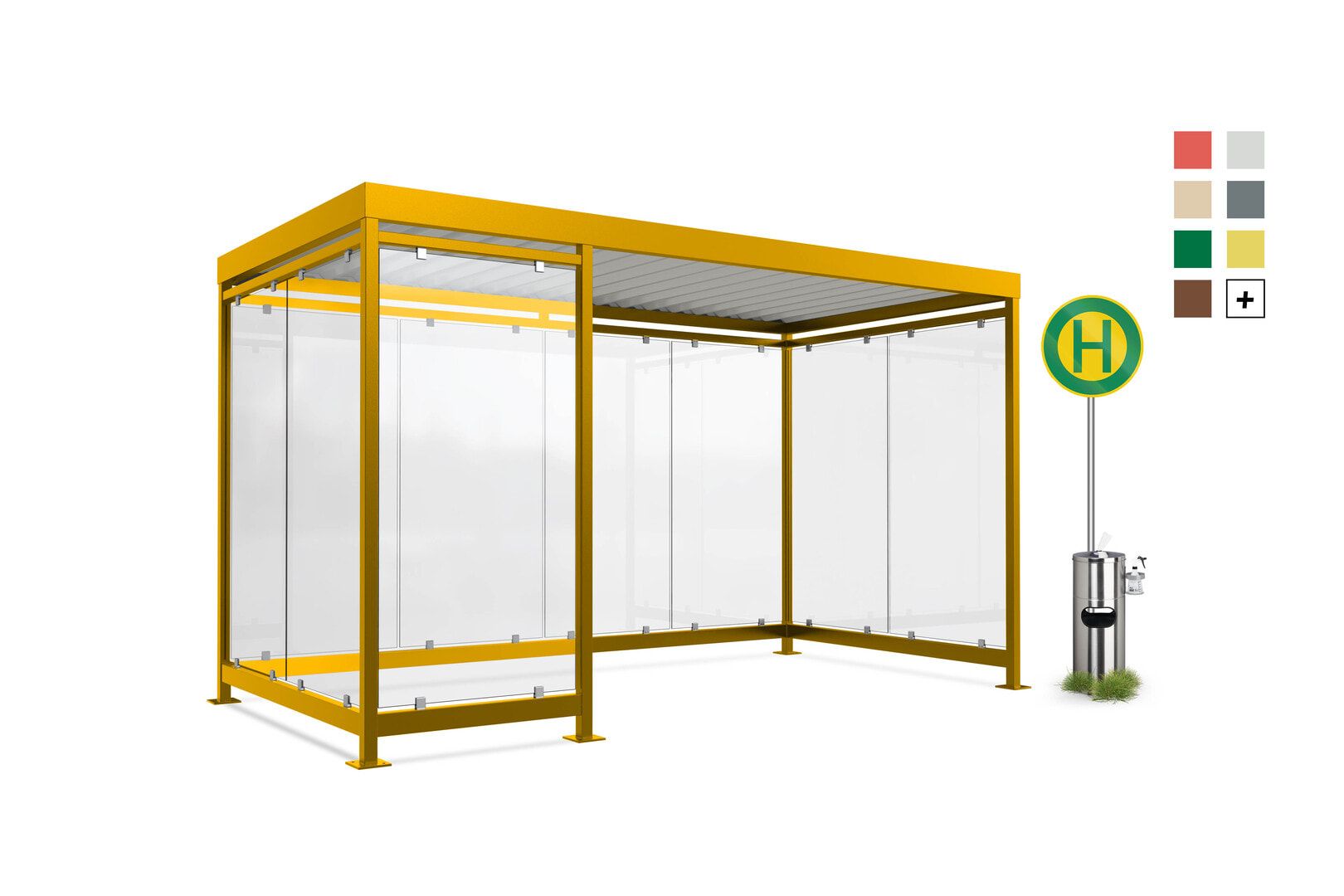 Raucherunterstand, Bausatz, Fahrgastunterstand, Bushaltestelle, 12-13 Personen, 2.510 x 4.195 x 2.165 mm (HxBxT), 9 Wände, braunrot