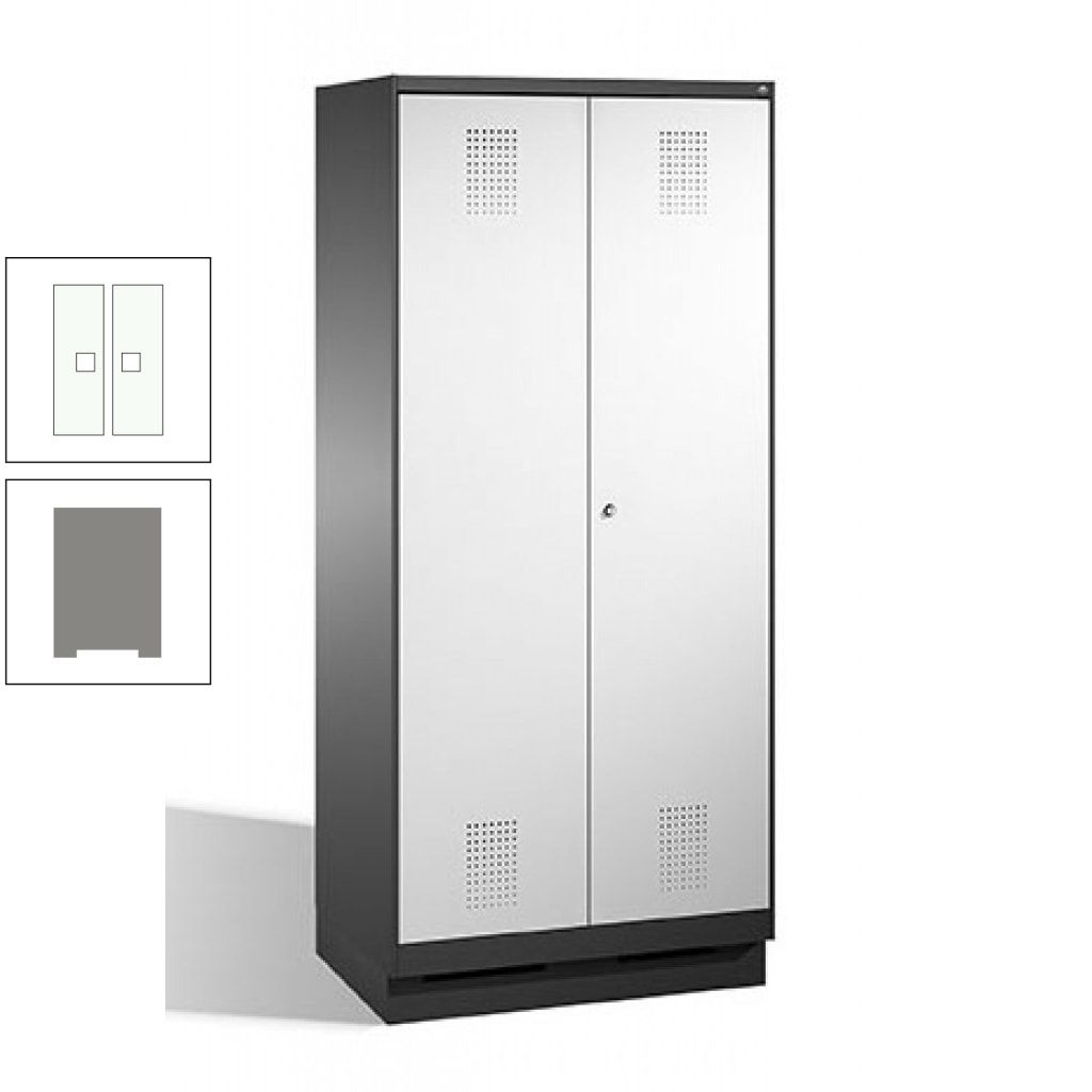 Doppel-Spind, Doppeltüren, Garderobenschrank mit Sockel, 2 Abteile a 400 mm, Korpus anthrazitgrau, Tür anthrazitgrau, 1.800 x 800 x 500 mm (HxBxT)