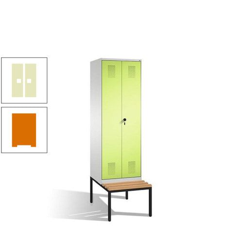 Doppel-Spind, Garderobenschrank, Buche Sitzbank untergebaut, 2 Abteile a 300 mm, Korpus anthrazitgrau, Tür anthrazitgrau, 2.090 x 600 x 815 mm (HxBxT)