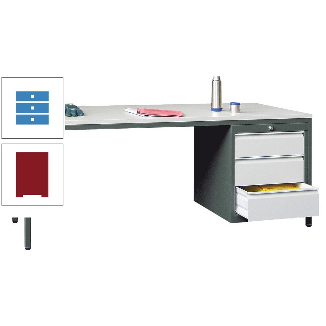 Meisterschreibtisch - 3 Schubladen 150 / 175 mm - 720 x 1.700 x 800 mm (HxBxT) - anthrazitgrau