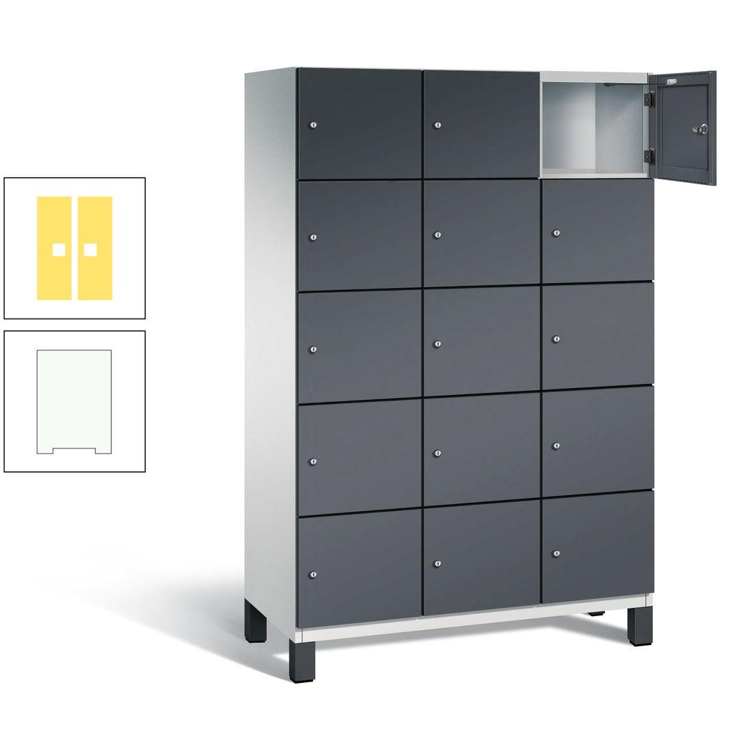 Fächerschrank, Stahlschrank, 15 Fächer, Türöffnungsbegrenzer, Füße, 1.980 x 1.200 x 525 mm (HxBxT), Korpus anthrazitgrau, Front anthrazitgrau