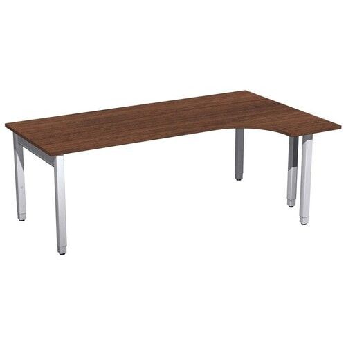 Eckschreibtisch, Ecke rechts, Füße einseitig verkürzt, 4-Fuß Quadrat Pro, höhenverstellbar, 680-800 x 1.600 x 1.200 mm (HxBxT), Dekor Ahorn