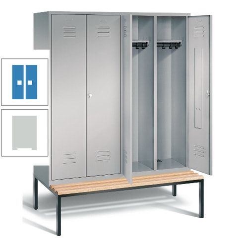 Doppel-Spindschrank, Buche Sitzbank untergebaut, 4 Abteile a 400 mm, Korpus lichtgrau, Tür anthrazitgrau, 2.090 x 1.590 x 815 mm (HxBxT)