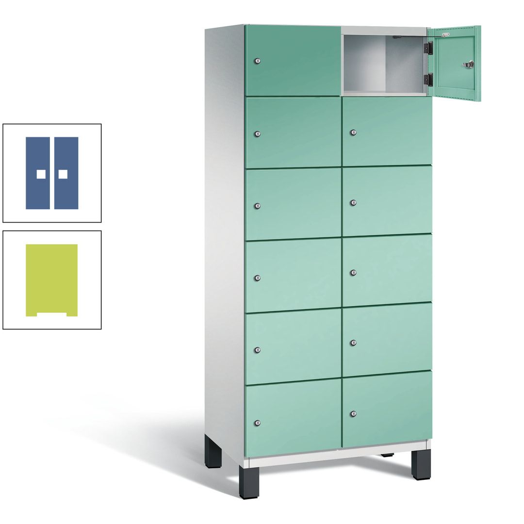 Fächerschrank, Stahlschrank, 12 Fächer, Türöffnungsbegrenzer, Füße, 1.980 x 800 x 525 mm (HxBxT), Korpus anthrazitgrau, Front anthrazitgrau