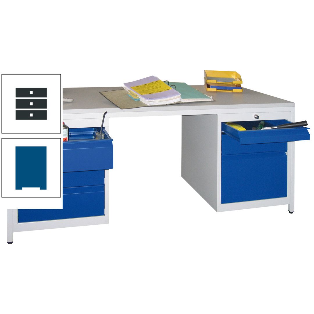 Meisterschreibtisch - 6 Schubladen, 75 / 125 / 150 / 175 / 300 mm - 720 x 1.700 x 800 mm (HxBxT) - anthrazitgrau