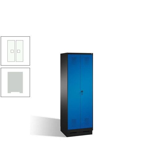 Doppel-Spind, Doppeltüren, Garderobenschrank mit Sockel, 2 Abteile a 300 mm, Korpus anthrazitgrau, Tür anthrazitgrau, 1.800 x 600 x 500 mm (HxBxT)