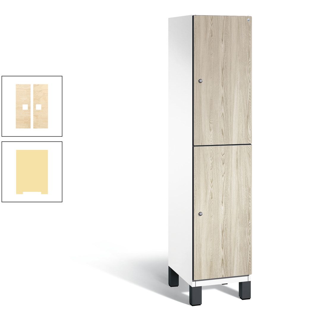 Fächerschrank, Garderobenschrank, mit Füßen, 1 Abteile, 1.980 x 400 x 525 mm (HxBxT), Korpus anthrazitgrau, Tür Donau-Ahorn