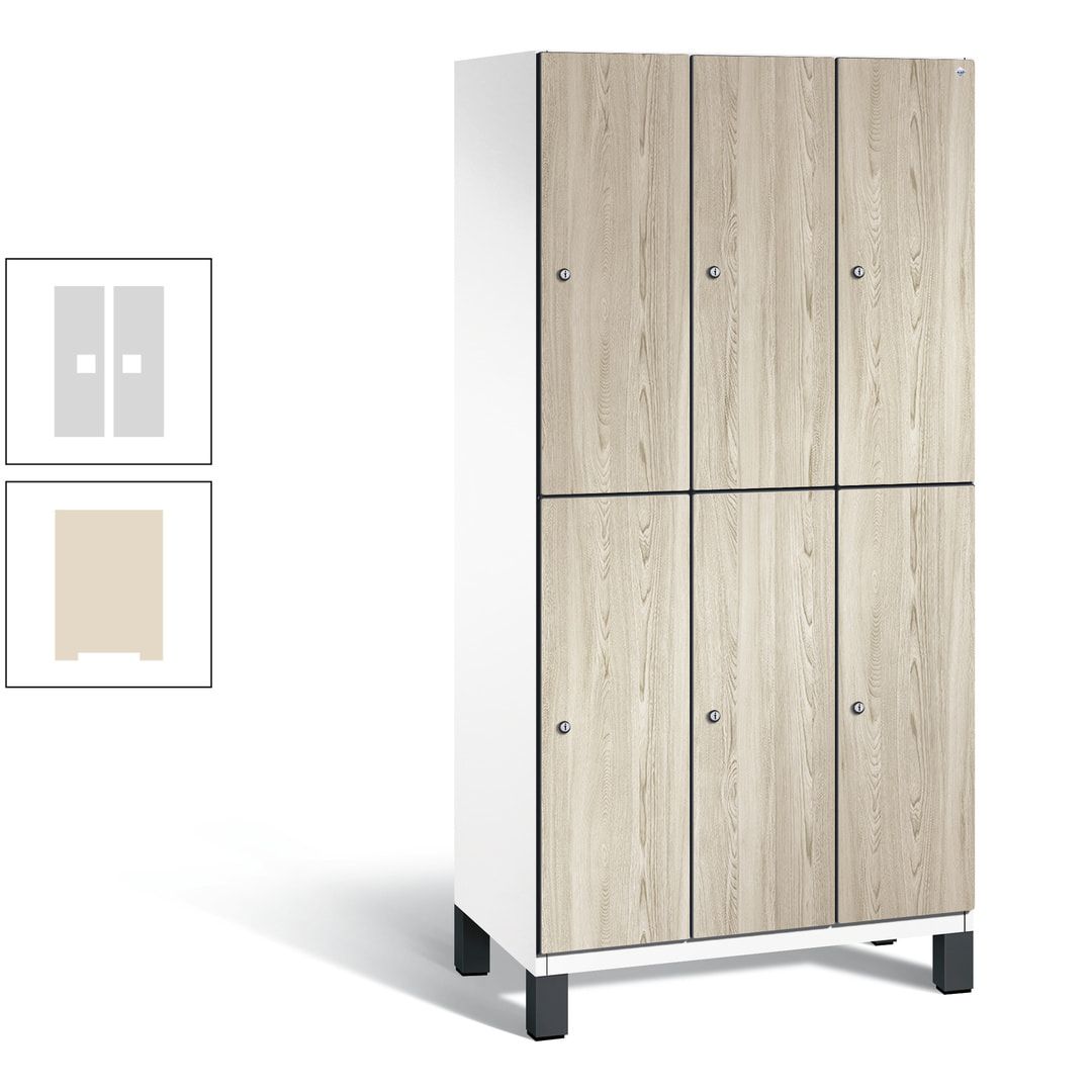 Fächerschrank, Garderobenschrank, mit Füßen, 3 Abteile, 1.980 x 900 x 525 mm (HxBxT), Korpus anthrazitgrau, Tür Donau-Ahorn