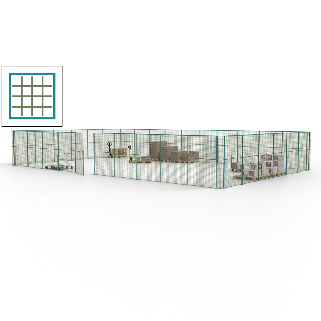 Maschinen Schutzgitter - Hallentrennwand - Sicherheitszaun - Tür - 48 m - 2.200 x 15.400 x 9.400 mm (HxBxT) - enzianblau