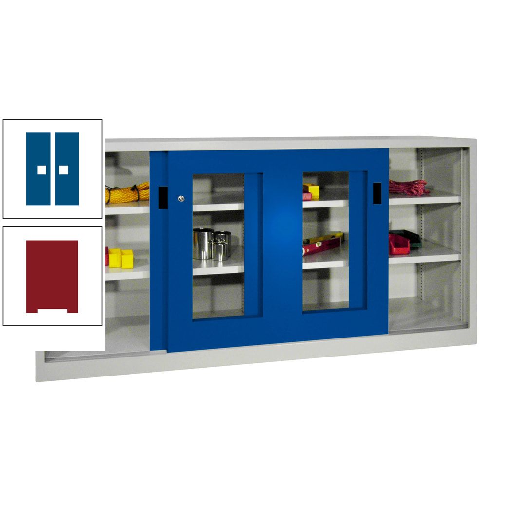 Schiebetürenschrank - Sichtfenstertüren - 1.000x2.000x400 mm (HxBxT) - 4 Böden, gepulvert - Zylinderschloss - anthrazitgrau
