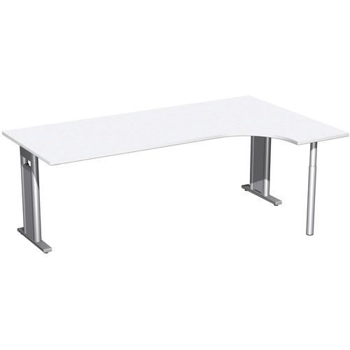 Eckschreibtisch, Ecke rechts, Füße einseitig verkürzt, C-Fuß Pro, 720 x 1.600 x 1.200 mm (HxBxT), Gestell silber, Dekor Ahorn