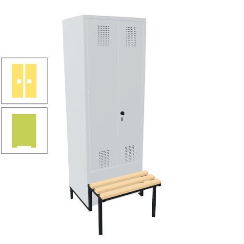 Doppel-Spind, Garderobenschrank, Buche Sitzbank integriert, 2 Abteile a 400 mm, Korpus anthrazitgrau, Tür anthrazitgrau, 1.850 x 800 x 815 mm (HxBxT)