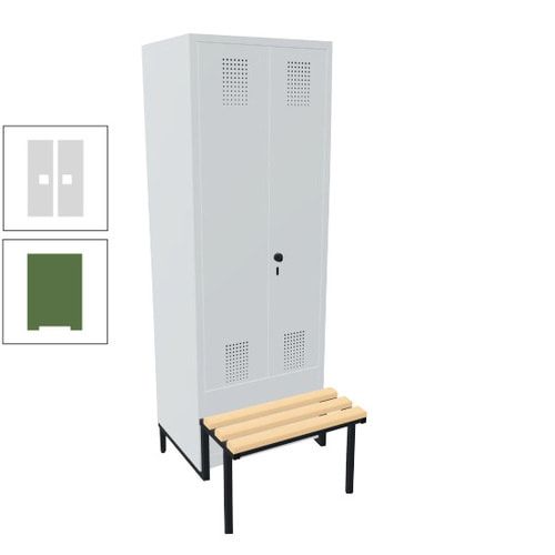 Doppel-Spind, Garderobenschrank, Buche Sitzbank integriert, 2 Abteile a 400 mm, Korpus anthrazitgrau, Tür anthrazitgrau, 1.850 x 800 x 815 mm (HxBxT)